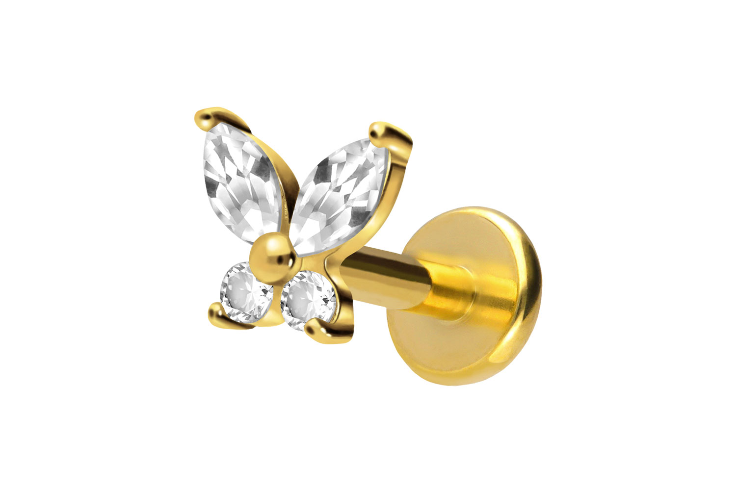 Titan Labret Piercing mit Push Fit KRISTALLSCHMETTERLING